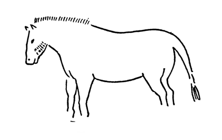 Доисторическое изображение западной дикой лошади на стене пещеры (юг Франции)