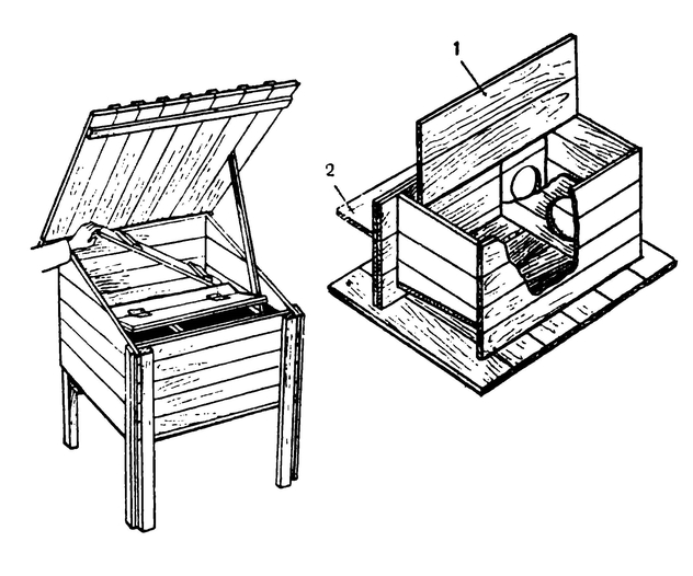 Домик с гнездом (слева) и гнездо (справа) для самок лисиц и песцов